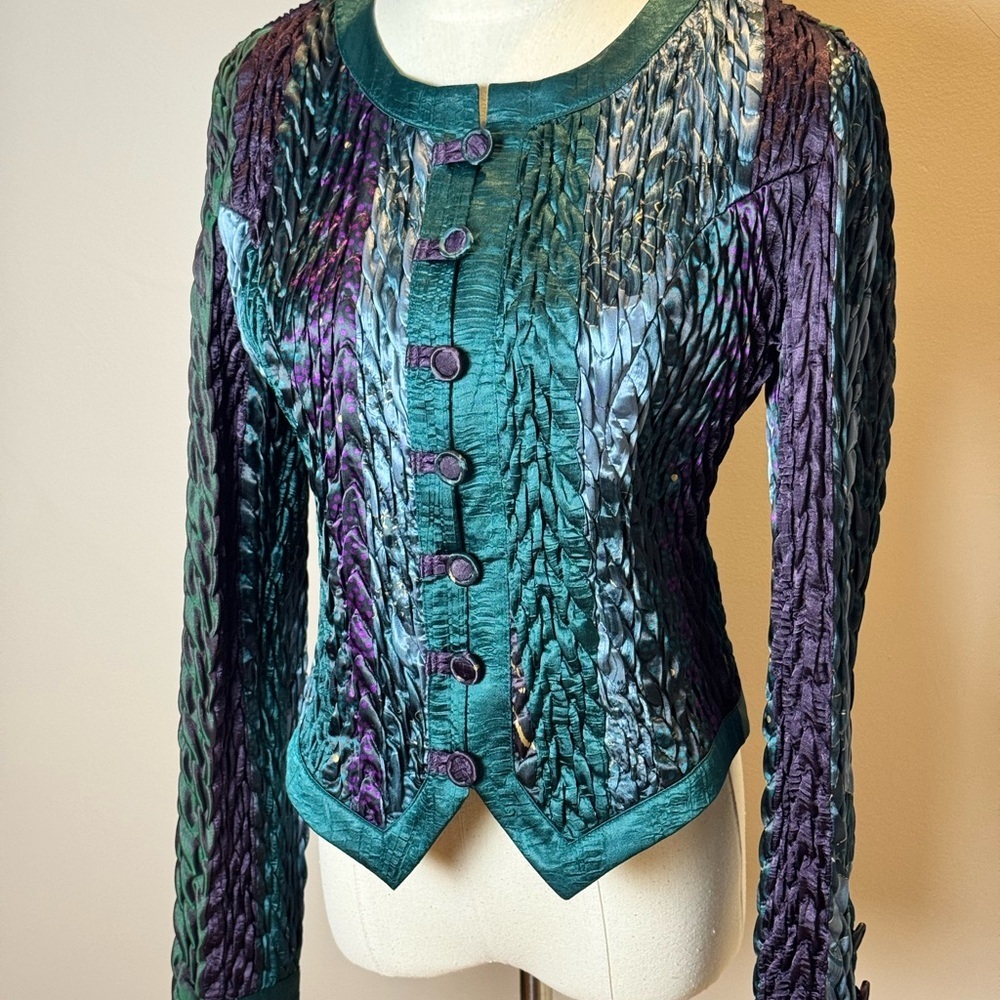 Vintage Jeanne Marc Braided Texture, Teal & Purple Jacket Size Small - Picture 5 of 12